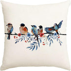 RABUSOFA 4th of July Memorial Day Patriotic Throw Pillow Cover,18x18 Inch Red White and Blue Birds Flowers Independence Day American Fourth of July Decoration for Sofa Couch