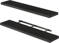Fixwal Floating Shelves for Wall, 47.2" Long Heavy Duty Wall Mounted Rustic Wood Shelves for Living Room, Bedroom, Bathroom and Kitchen, Wall Shelves for Storage, Books, Room Decor (Black, Set of 2)