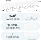 Tie Rack Wall Mount, Adhesive Wooden Closet Tie Hanger with 24 Metal Hooks, Large Capacity, 2 Installation Options, White, 2 Pcs