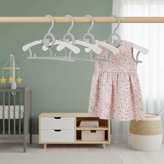 Adjustable Clothes Hangers for Baby Nursery,20-Pack Ultra-Thin Non-Slip Clothes & Pant Hangers for Newborn,Infant,Toddler & Kids,Grey