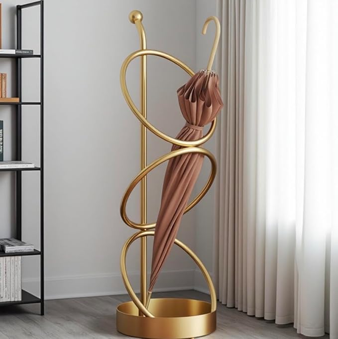 Metal Umbrella Stand At The Entrance, Freestanding Circular Umbrella Holder With Space For Canes And Walking Sticks. Ideal for Hotels, Entryways, Offices, and Hallways，25X10inches (gold)