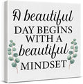 Motivational Eucalyptus Wall Art Decor, Inspirational Green Botanical Pictures Positive Quotes Canvas Painting Posters for Office Living Room Bedroom Decoration (8 X 8 Inches, Framed)