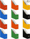 Limitliho 12 Pack Cardboard Magazine File Holder for Desktop, Book Bins for Classroom Library, Office or Home, 10.6" H x 10.2" L x 3.5" W in Cardboard Magazine Holder for Storage with Label(Six Color)