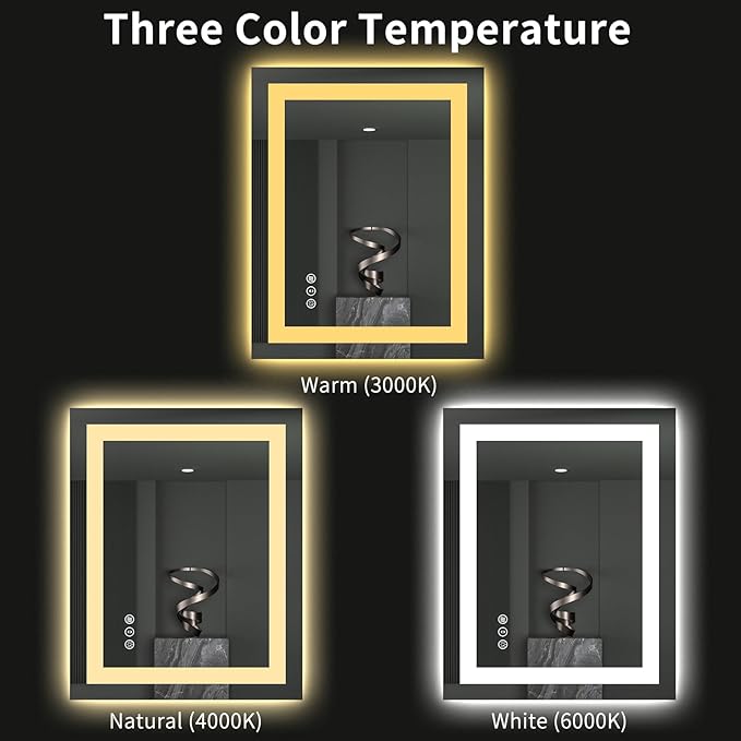 LOAAO 28"X32" LED Bathroom Mirror with Lights, Anti-Fog, Dimmable, Backlit + Front Lit, Lighted Bathroom Vanity Mirror for Wall, Memory Function, Tempered Glass, ETL Listed