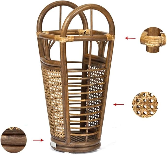 GUOYANHOME Rattan Umbrella Stand, Holding Walking Sticks - Indoor - Handmade Water Hyacinth，Wood Color，28X63CM