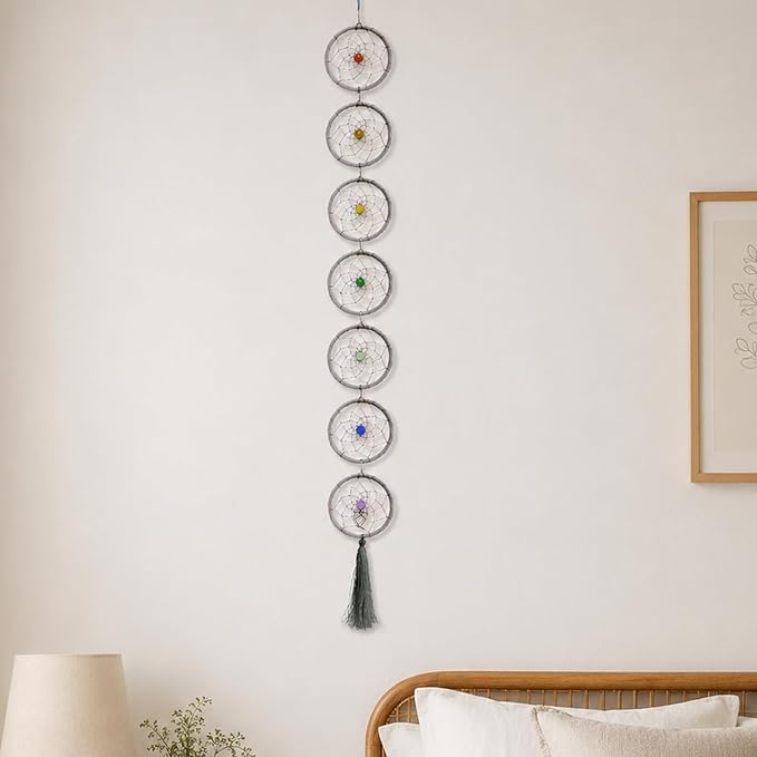 Boho Dream Catcher 7 Ring Wall Hanging, Handmade Dreamcatcher for Bedroom, Meditation, Yoga, Living Room, Office Decor, Meaningful Spiritual Gift for Adults Women