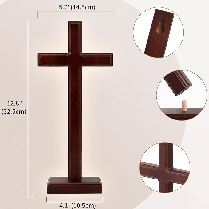 ARCHOBAN 12.8" Wooden Cross – Standing or Hanging Christian Cross, Solid Wood Wall Cross for Home or Prayer Room