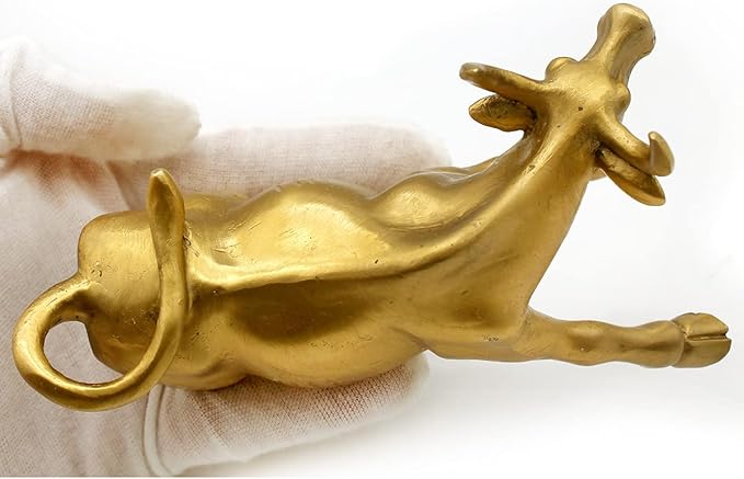Feng Shui Fortune Brass W Street Bull Statue, Sculpture Home Decoration Golden Copper Bull Represents Good Luck of Career and Wealth