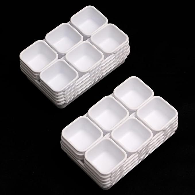 42 Pack Interlocking Desk Drawer Organizer Tray Dividers Plastic Shallow Narrow Drawers Organizers Separators Storage Bins Container for Kitchen Bathroom Makeup Office Vanity Dresser White