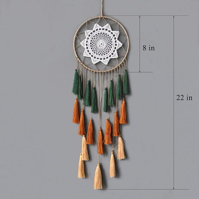 Dream Catchers for Teens Girl Bedrooms Decor Boho Nightmare Crochet Sun Floral Woodland Traditional Dreamcatcher Windchime for Boy Room Decorations, Baby Shower, Toddler Crib,Gold Green Orange
