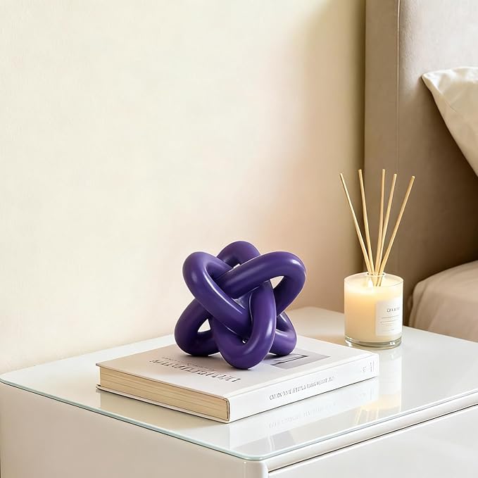 DOVDOV Purple Knot Sculpture, Triple Knot Statue, Purple Home Decor, Perfect for accenting Rustic-Style Coffee Tables, Living Room TV Stands, Dining Tables, and entryway Shelves.