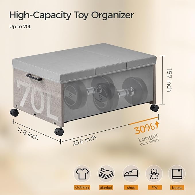 Under Bed Storage with Wheels,Under Bed Drawers Heavy Duty, 2 Packs, Wooden Under Bed Storage Containers Organizer, Metal Frame, Patented Design