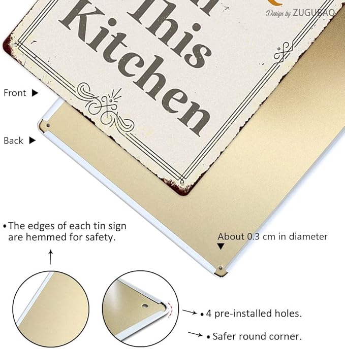 Funny Farmhouse Kitchen Signs - Personalized Metal Sign - Retro Counter Accessory - 12x8 Inch Hanging Plaque - We Dance In This Kitchen