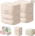 Ultra Space Saving Self Compression Organizer, 3-Layer Zipper Large Capacity Storage Bag, Thick Satin Fabric Heavy Duty Bags for Comforters Blankets Bedding Duvet (Beige, X-Large, 2PCS)