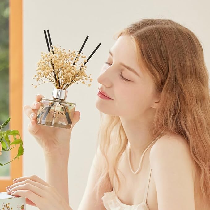 COCODOR Preserved Real Flower Reed Diffuser/Cashmere Vanilla / 6.7oz(200ml) / 2 Pack/Reed Diffuser Set, Oil Diffuser & Reed Diffuser Sticks, Home Decor & Office Decor, Fragrance and Gifts