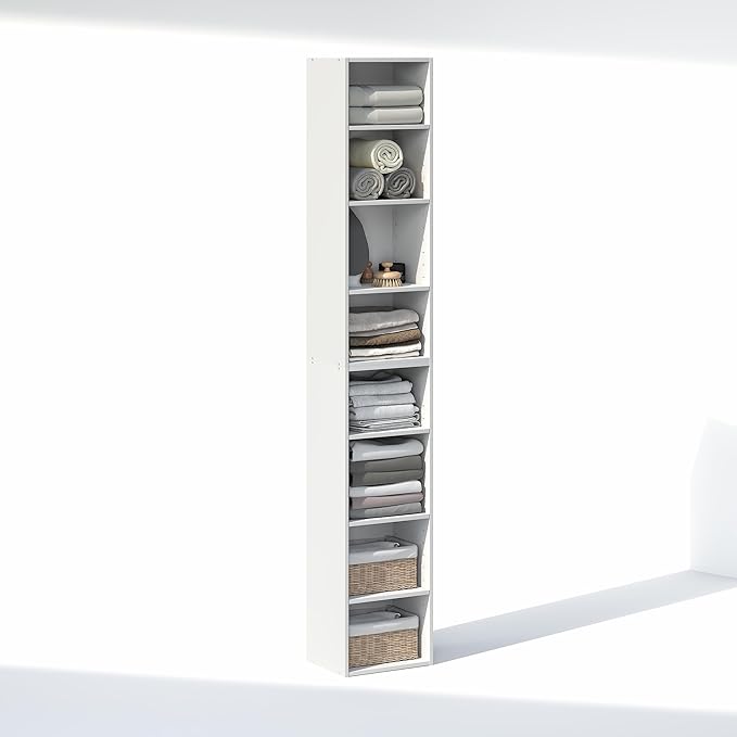 Furinno PASIR 8-Tier Closet Organizers and Storage, Open Shelf, Storage Organizer, 12-Inch Width, for Closet, Bedroom, White