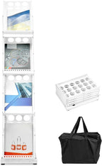 QWORK Foldable Brochure Display Stand, Magazine Brochure Display Rack Stand, 4 Pocket Literature CatalogTradeshow Display Stand, for Office Store and Exhibition Trade Show (White)