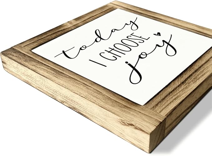 Inspirational Wood Signs, Modern Farmhouse Table Shelf Decor, Office Desk Signs, Home Decor for Living Room Bathroom Kitchen, Positive Mindset Box Sign, Today I Choose Joy Sign, 5.9×5.9 inches