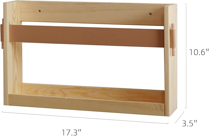 FIRADE Wall-Mounted Magazine Holder With PU Leather Strap,Wood Magazine rack,File Organizer For Entryway, Office,Living Room, Waiting Room, Kids’ room,2 Pack (17.3" x 3.5" x 10.6 ")