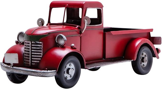 SOFFEE DESIGN 12'' Iron Classic Red Truck Pick-up Model Collectible Vehicle Decoration, Collectible Figurine Home Décor Desktop Car Accessory Christmas Decor Car Display Wine Holder