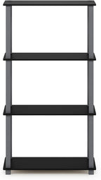 Furinno TURN-S-TUBE Storage Shelves, 4-Tier Book Shelf, Corner Shelf, Toolless Open Shelves, for Organization and Storage, Living Room, Garage, Home Office, Black