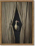Framed Moody Crane Wall Art, Eclectic Vintage Bird Pictures Wall Decor Paintings, Surreal Humorous Animal with Black and White Striped Canvas Prints for Living Room Bedroom Bathroom Dorm 16x24 inch