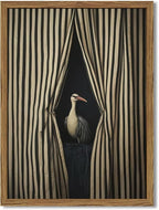 Framed Moody Crane Wall Art, Eclectic Vintage Bird Pictures Wall Decor Paintings, Surreal Humorous Animal with Black and White Striped Canvas Prints for Living Room Bedroom Bathroom Dorm 16x24 inch