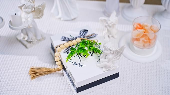 Capoda 3 Pcs Decorative Books for Home Decor Farmhouse Faux Stacked Books Wooden Rustic Table Decor with Bead Garland Twine Ribbon Faux Leaf for Table(Welcome)
