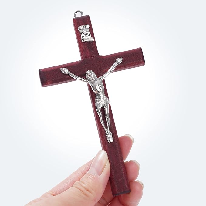 ZYFLSQ Catholic Crucifix Wall Cross 3 Pack, 4.7 inch Small Catholic Wooden Jesus Cross for Home Decor, Hanging Cross for Wall