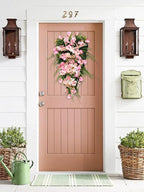 21.65In Spring Teardrop Swag, Artificial Floral Swag with Green Leaves, Easter Teardrop Wreath Front Door Swag, Decorative Teardrop Garland for Front Door Porch Wall (C)