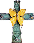 MelinSam Wooden Wall Cross Christians Cross with Antiqued Metal Butterfly and Inspirational Prayer Inscribed Blessed for Church Home Room Decoration Gifts
