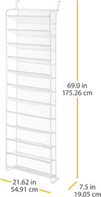 Whitmor 36 Pair Over The Door Shoe Organizer, 12 Tier Hanging Shoe Organizer, Heavy Duty Metal & Mesh Shoe Holder, Hanging Shoe Rack for Closet Organizer & Storage, 69"L x 21.7"W x 7.5"H, White