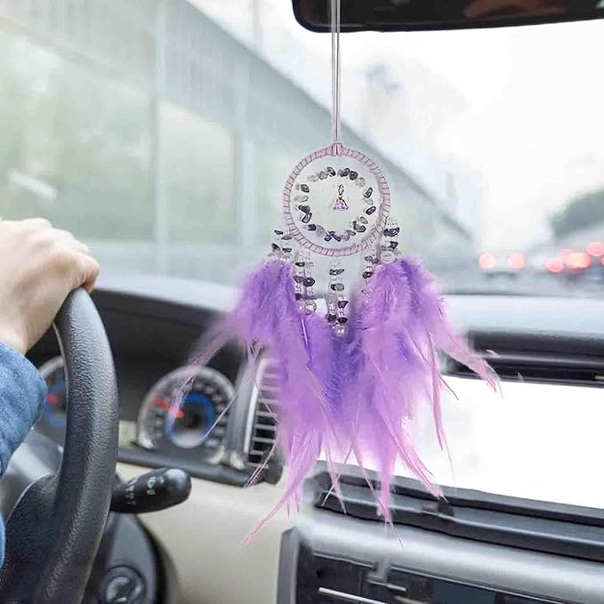 Dream Catcher for Rearview Mirror, Car Hanging Accessory, Lucky Ornament Pendant - Purple