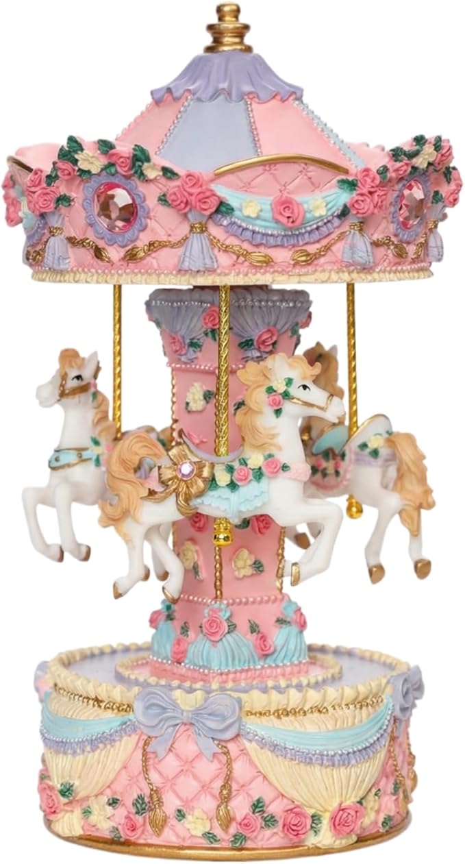 Vintage Carousel Horse Music Box - Rotating Horse Musical Figurine Carrusel De Navidad, Ideal Birthday, Christmas, Valentine's Day Gift for Girls, Women, Girlfriend, Mom Home Décor & Gift(Pink)