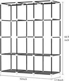 LOKEME Portable Closet, Wardrobe Closet with 3 Hanging Rods and 6 Storage Shelves and 4 Side Pockets, Gray Portable Closets for Hanging Clothes Easy to Assemble and Strong and Stable