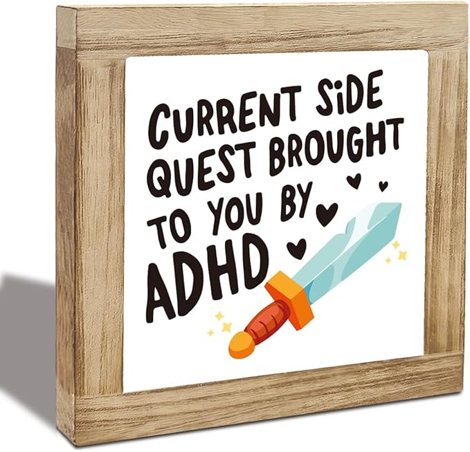Adhd Side Quest Sign, Funny Wood Box Sign, Country Farmhouse Style Wood Box Decor Signs, Funny Gift For Friend Colleague, Farmhouse Home Office Decor