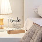 Oqtumes Leader Appreciation Gifts for Boss Mentor Manager Leadership Leader Definition Clear Desk Decorative Sign Acrylic Sign With Wooden Stand for Desk Table Shelf