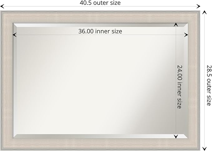 Amanti Art White Wall Mirror 28x40 Cottage White Silver Rectangle Bathroom Mirror for Wall Decor Living Room, Large Cottage Wood Frame, Hangs Horizonally and Vertically, Bathroom Decor, Beveled Edge