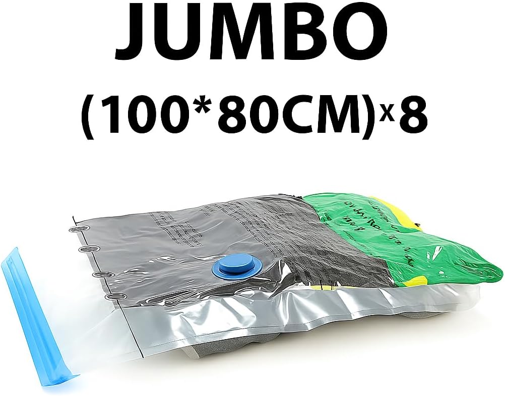 Vacuum Storage Bags with Electric Pump and Hand Pump,8 Pack Vacuum Seal Bags for Clothing,Space Saver Bags for Travel and Home(Jumbo 80 * 100)