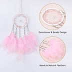 Pretty Jolly Crystal Stone Small Dream Catchers Pink Feathers Mini Dreamcatchers with Beads for Car Rear View Mirror Hanging Decoration Good Luck Travel Charm Little Bedroom Ornaments for Women Girls
