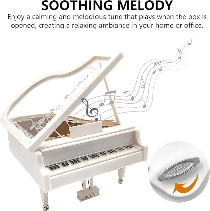 Musiin Grand Piano Music Box Desktop Ornament — Open the lid and a beautiful melody immediately plays, creating a warm and peaceful atmosphere to relax your mind.