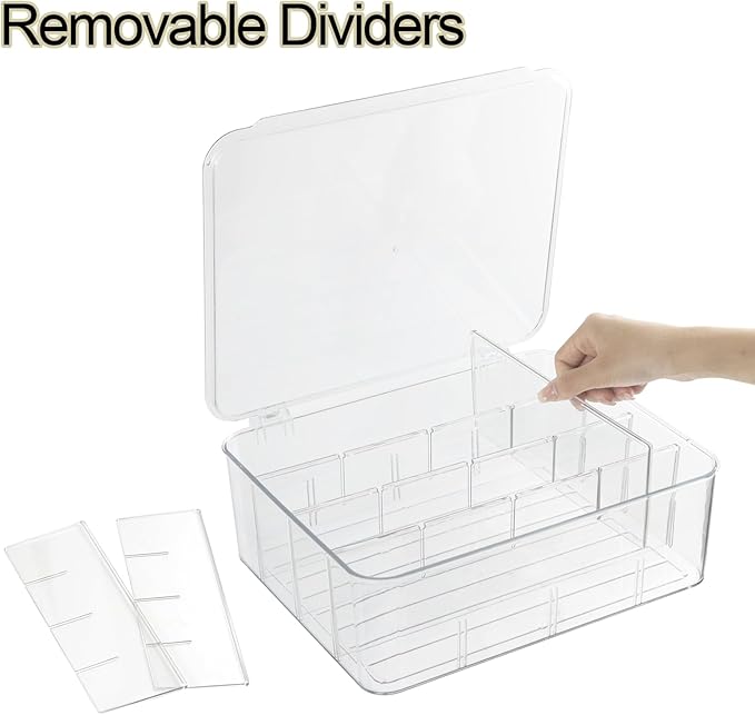 Socks Underwear Drawer Organzier Dividers, 16 Compartment Removable Divided Plastic Storage Bin with Lid, Storage Organizer for Scarves Ties Bras, Clear Dresser Drawer Organizers