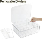 Socks Underwear Drawer Organzier Dividers, 16 Compartment Removable Divided Plastic Storage Bin with Lid, Storage Organizer for Scarves Ties Bras, Clear Dresser Drawer Organizers