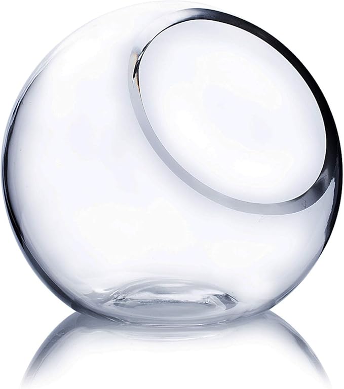 WGV Slant Cut Bowl Glass Vase, Width 5.5", Height 5.5", Clear Round Globe Planter Terrarium Orb, Candy Dish, Fruit Jar, Floral Container for Home Office Decor, 1 Piece