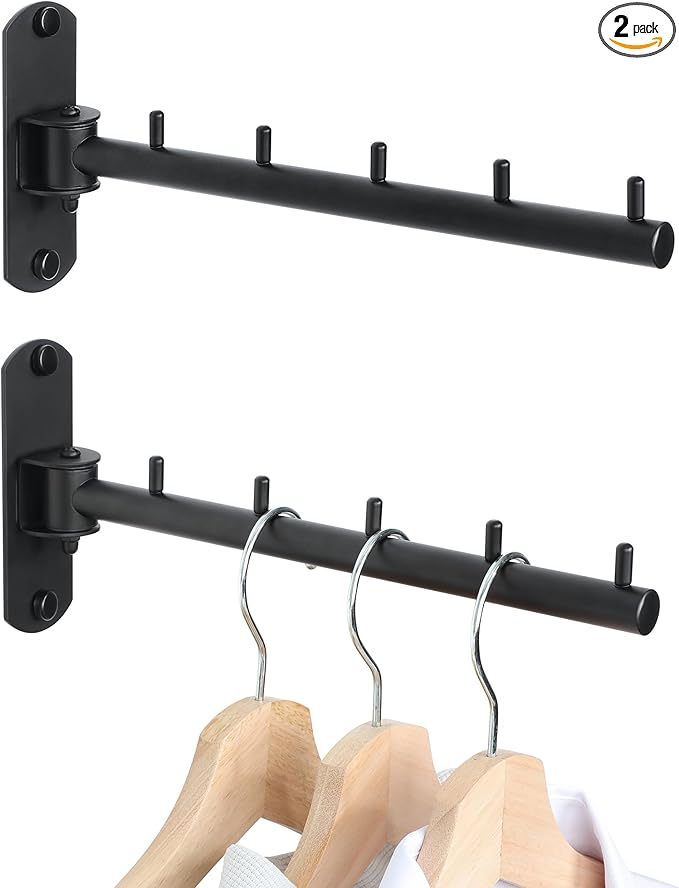 Swing Clothes Hanger Rack, Garment Racks Folding Clothes Bar Wall Mounted, 180°Rotation Laundry Drying Rack 304 Stainless Steel Space Saving for Laundry Room Bedroom Balcony, 9.45" Long 2Pack