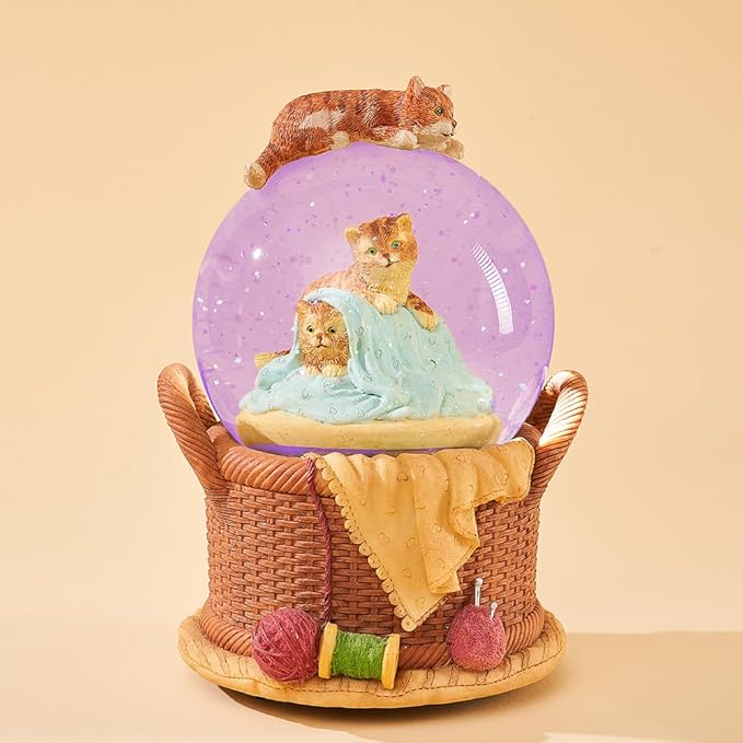 LOVE FOR YOU Gift Wrapped Music Box Cat Lovers Flower Basket Musical Snow Globe Decoration for Girls and Women Kids Niece Sister Daughter Mom Granddaughter Grandma Christmas Birthday Present