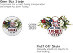 Idyllic God Bless America Sign 4th of July Wreath Patriotic Wreath for Front Door, 16" Red White and Blue Flower Wooden Sign for Memorial Day Independence Day Decoration