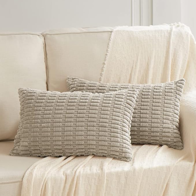Fancy Homi 4 Packs Decorative Throw Pillow Covers for Living Room Couch Bed, Modern Farmhouse Boho Home Décor Accent Cushion Case, 24" x 12", Taupe