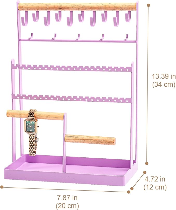 ProCase Jewelry Organizer Stand Necklace Organizer Earring Holder, 6 Tier Jewelry Stand Necklace Holder with 15 Hooks, Jewelry Tower Display Rack Storage Tree for Bracelets Earrings Rings -Purple