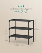 SONGMICS Shoe Rack, 3-Tier Shoe Storage Organizer, Space-Saving, 11.7 x 16.5 x 19.1 Inches, Entryway, Metal Frame, Non-Woven Fabric Shelves, Ink Black ULSH013BH01